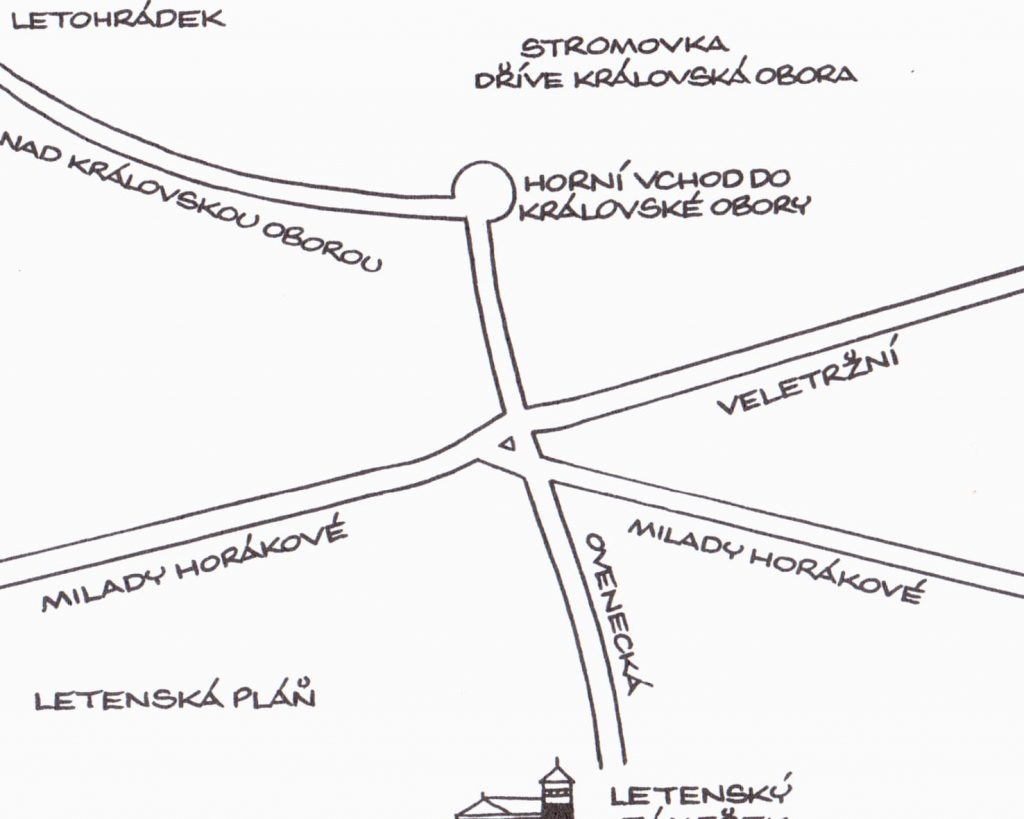 Mapka trasy Křižíkovy letenské tramvaje (Kresba: Jiří Filípek)