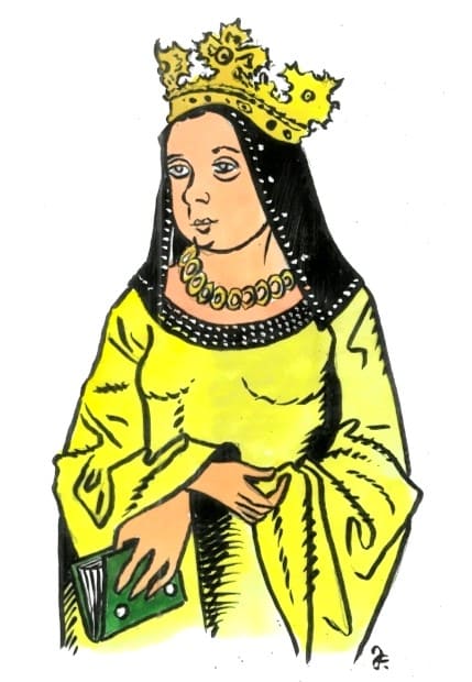 Annu z Foix, třetí manželku Vladislava II. Jagellonského, naši předkové marně zvali, aby se nechala korunovat na Pražském hradě. Ačkoli byla českou královnou, podstoupila pouze korunovaci uherskou korunou, a českou metropoli nikdy nenavštívila. (Kresba: Jiří Filípek)