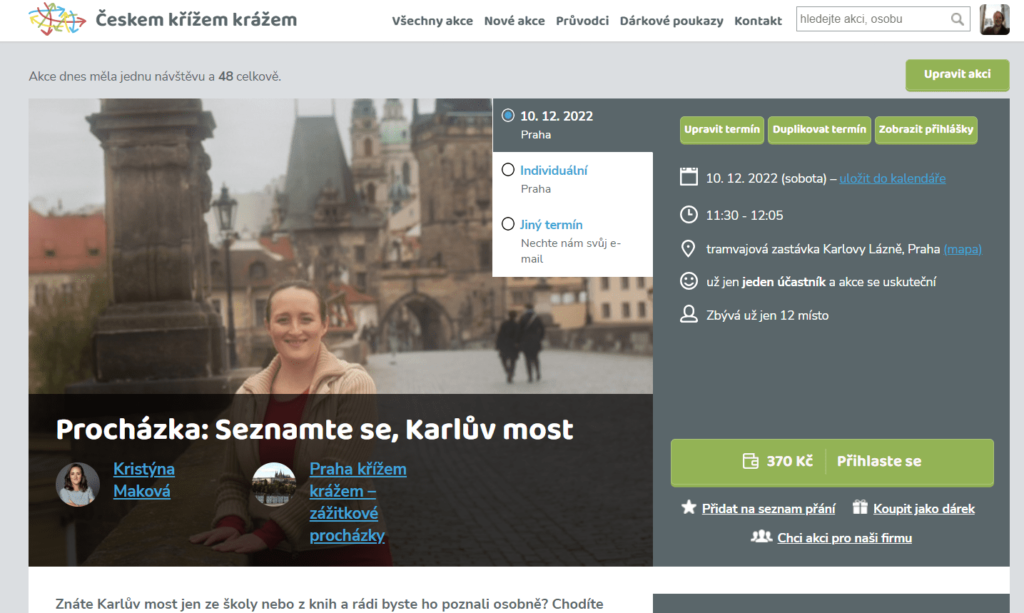Printscreen podoby vypsané akce na portálu Českem křížem krážem