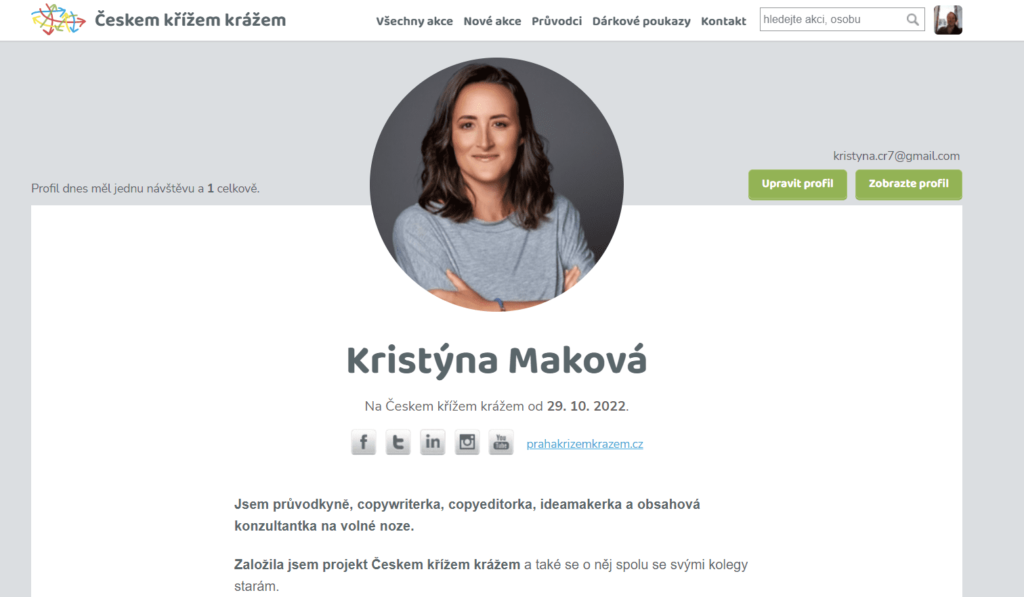 Printscreen podoby profilu průvodce na portálu Českem křížem krážem