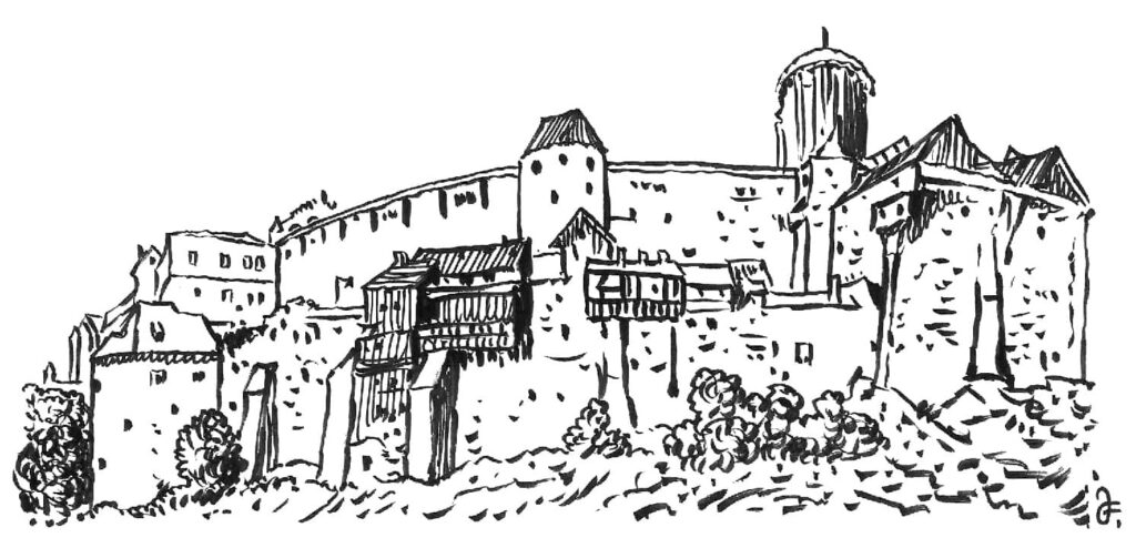 Pohled na Pražský hrad od jihu, který podle Václava Hollara nakreslil Jiří Filípek.